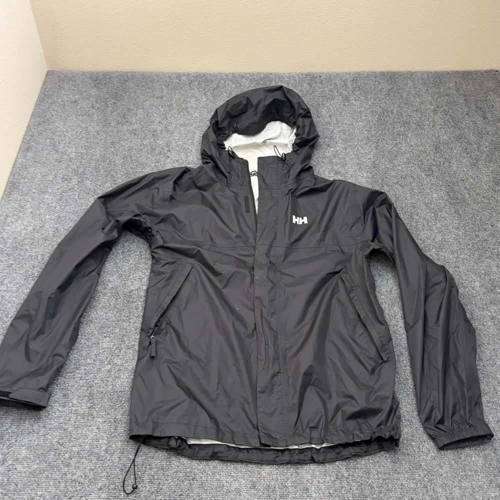 Helly Hansen Seven J Rain Jacket Mens Large Black Waterproof Hooded Shell Coat